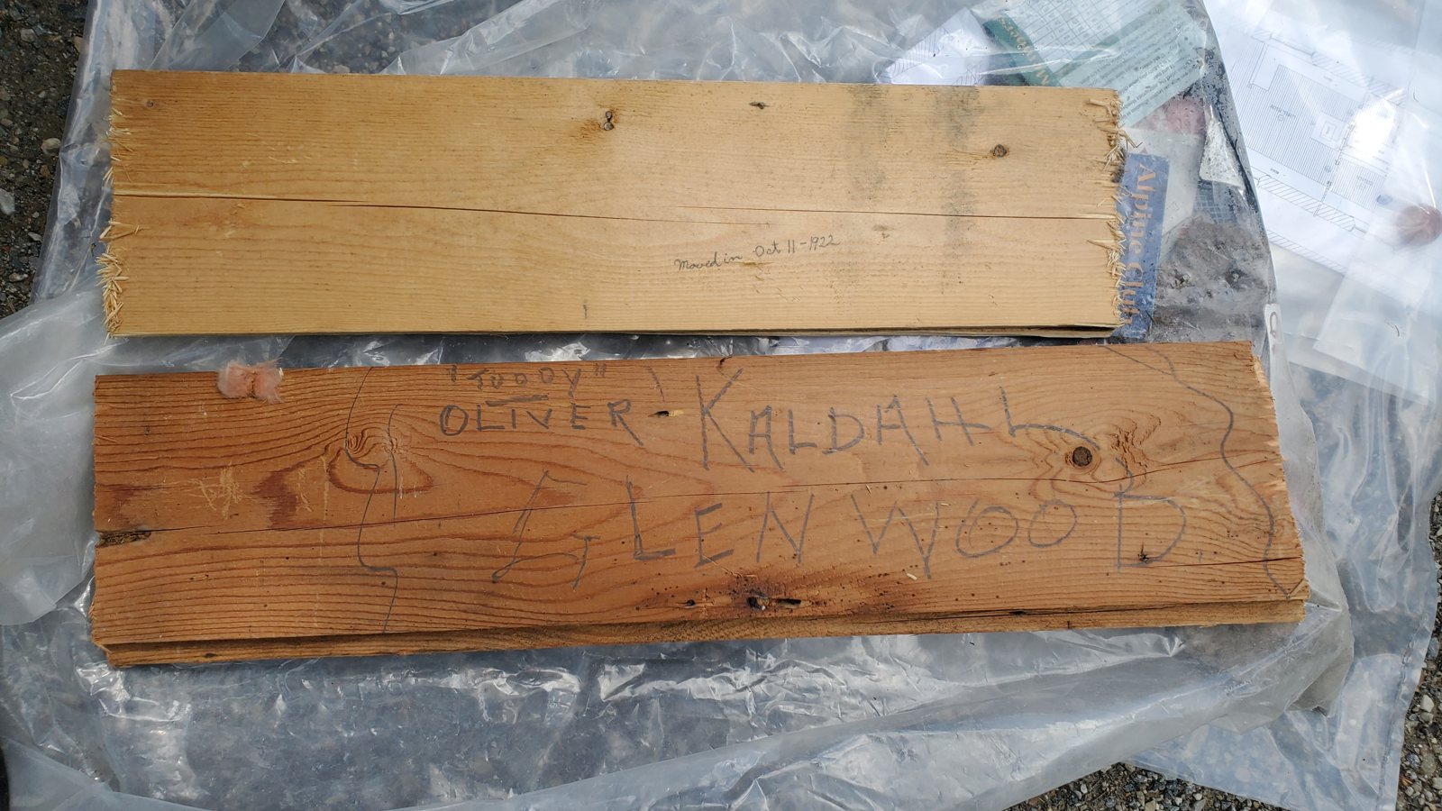 Carved names in a board