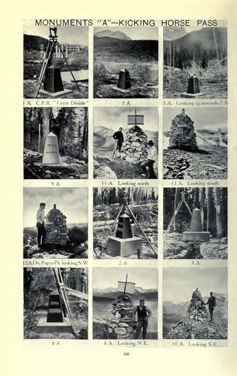 Photo plate of boundary monuments at Kicking Horse Pass