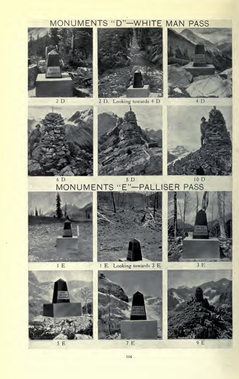 Photo plate of boundary monuments at White Man and Palliser passes